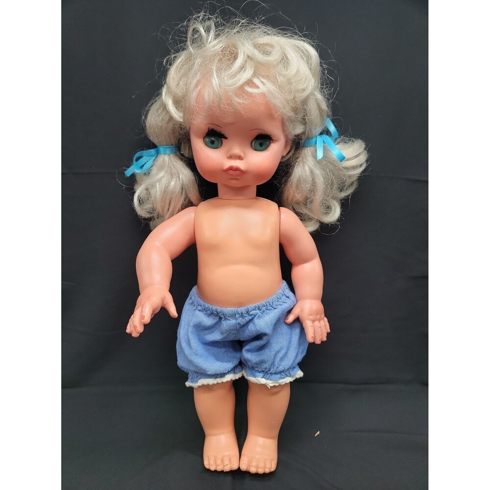 Vintage FURGA Italy Doll Katrina 18” Sleep Eyes Blonde Pigtails 1970's